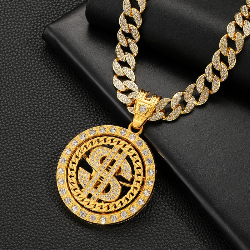 Rotating Dollar Sign Pendant Necklace — Two-Tone