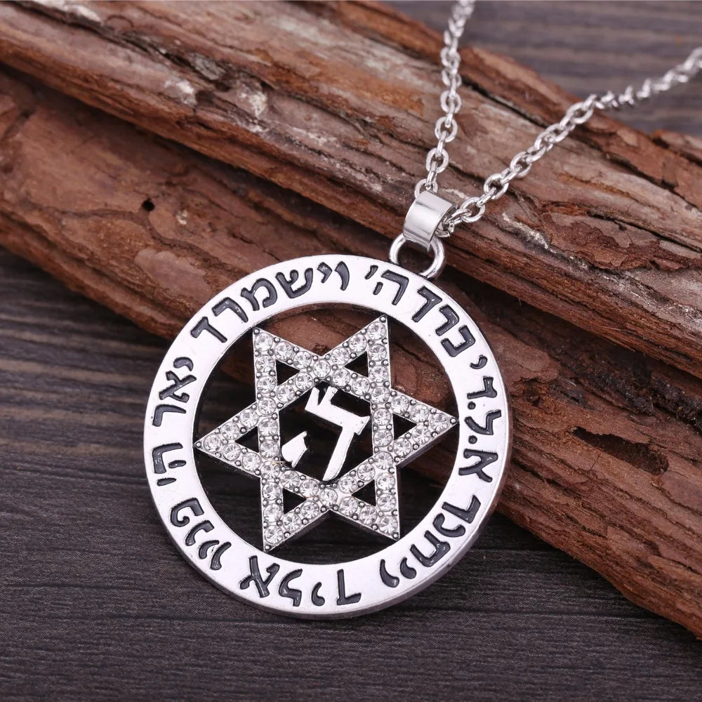 Jeshayuan Star Of David Pendant Necklace With Rhinestone Stainless Steel Hebrew Letter Jewish Talisman Jewelry Necklace