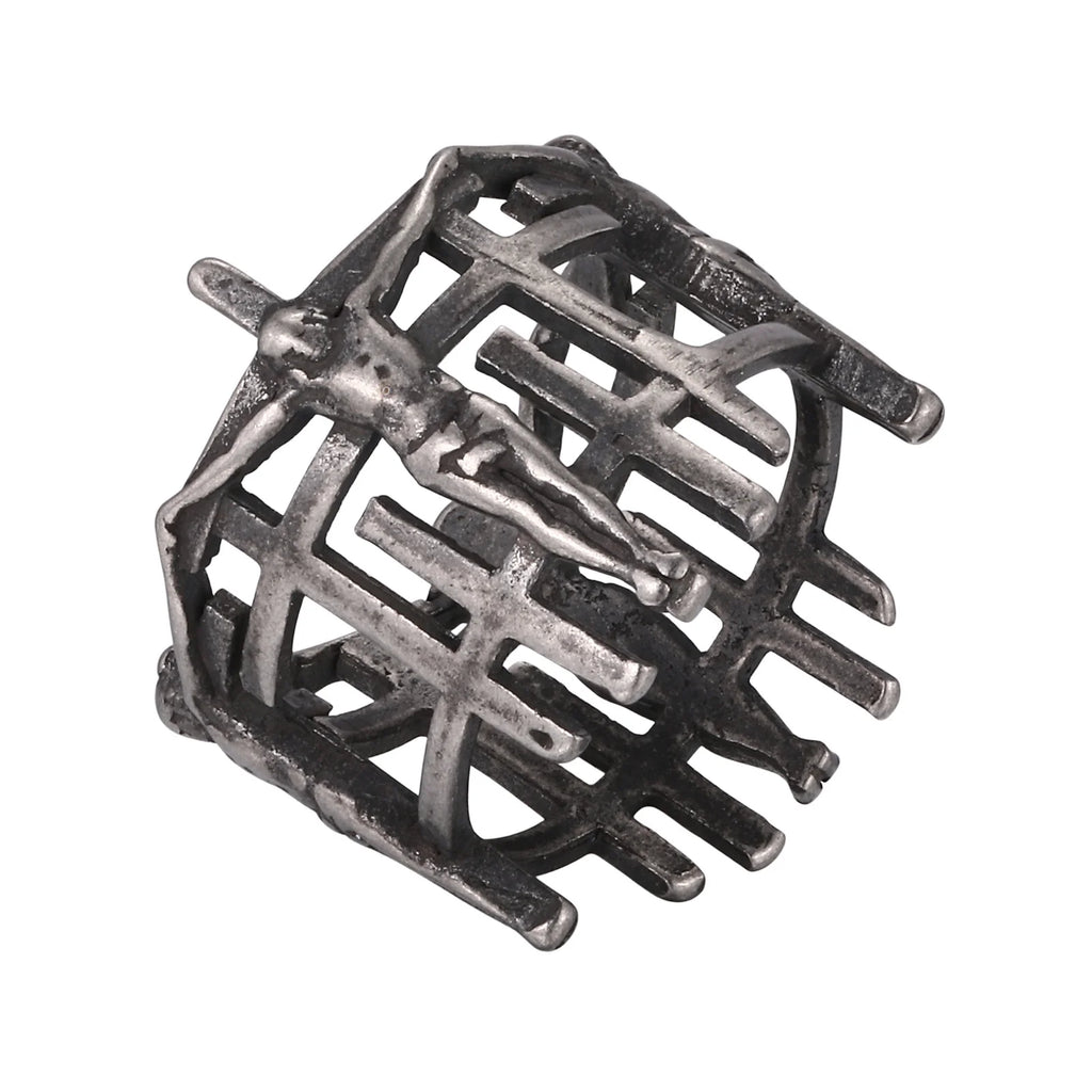 Men's Retro Jesus Cross Ring, Fashion Vintage Stainless Steel Ring for Men, Waterproof Punk Classic Religious Jewelry