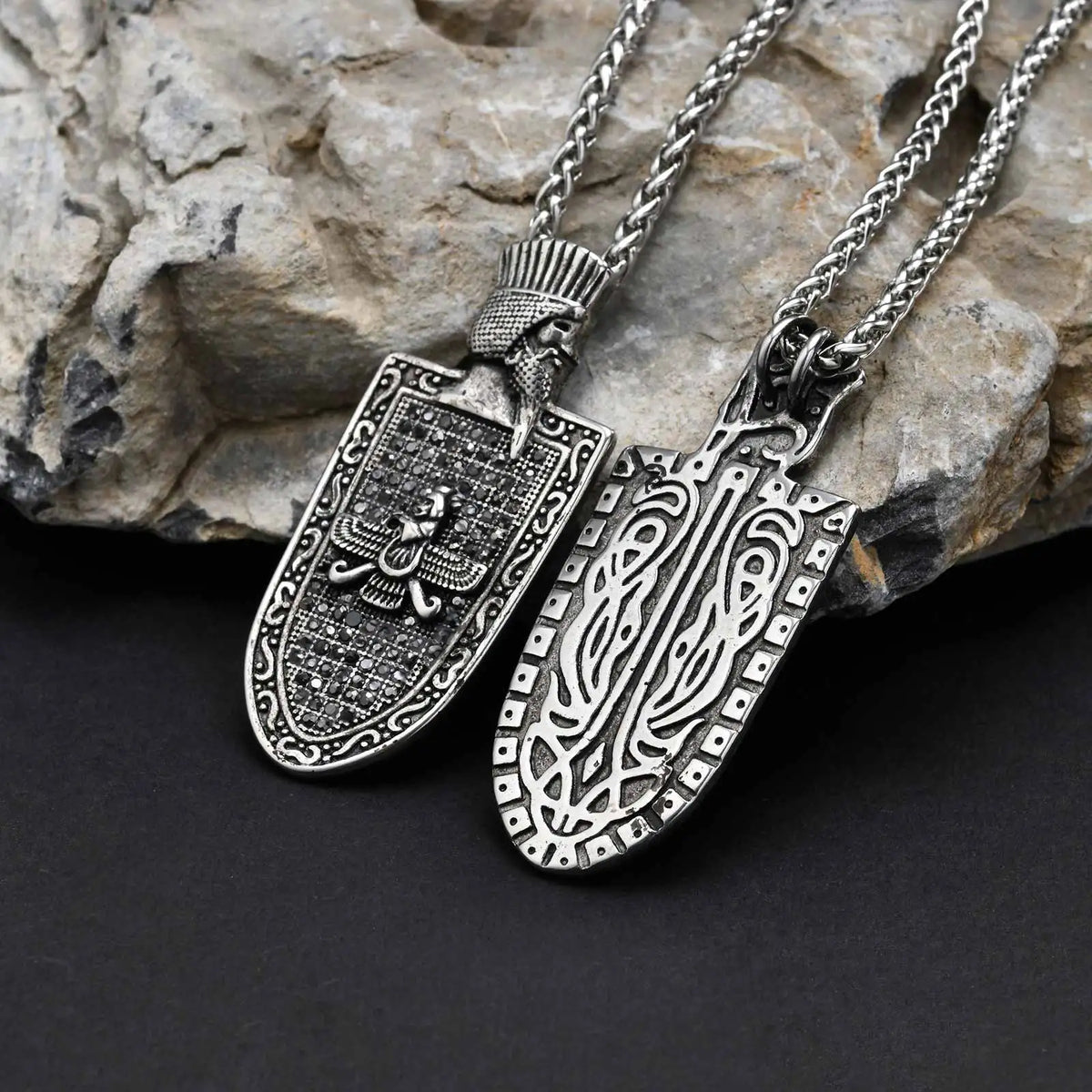 Vintage Zoroastrian Fire Worship Geometric Stainless Steel Pendant Necklace Trendy Punk Style for Men Religious Jewelry