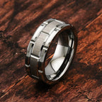 Brushed Double Groove Wedding Band Ring 8mm — Stainless Steel