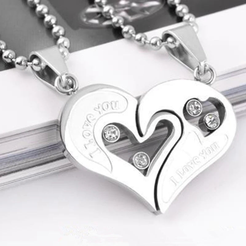 Iced Out Heart Pendant Necklace Stainless Steel