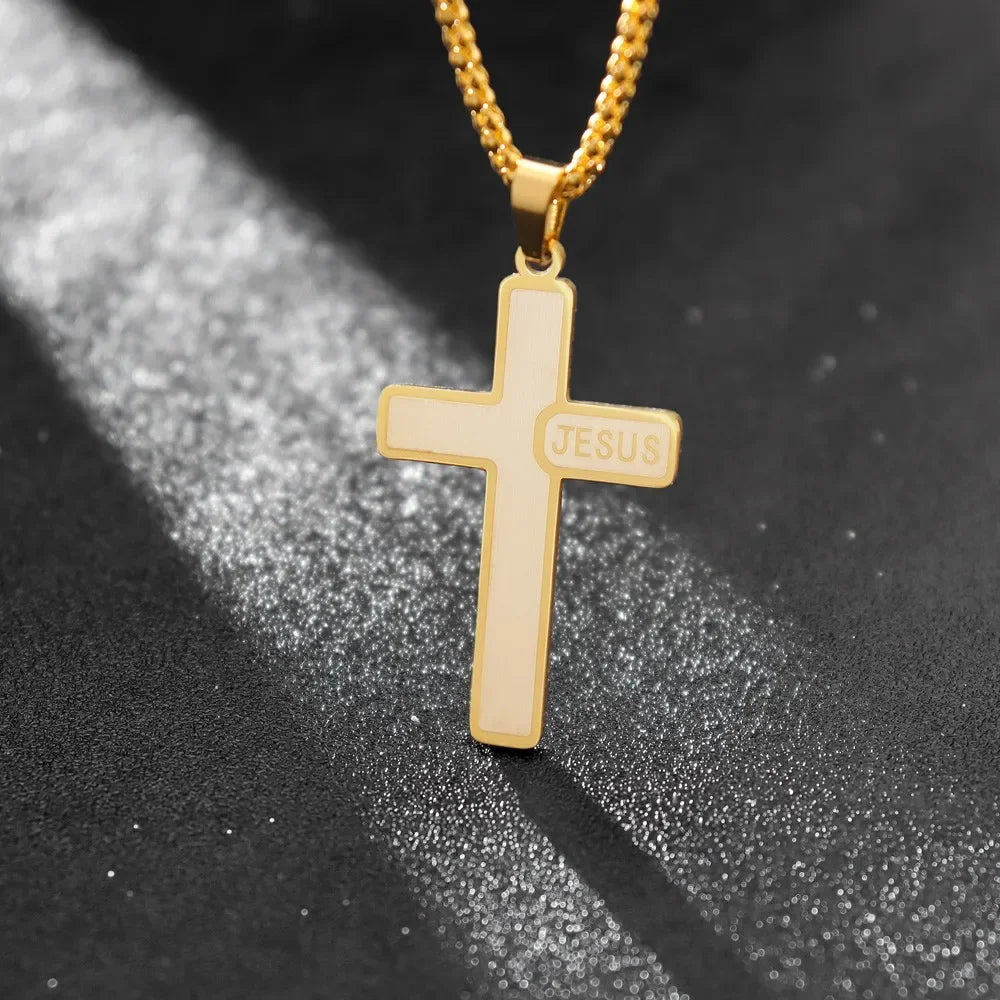 Jesus Cross & Saint Benedict Pendant Necklace — Stainless Steel