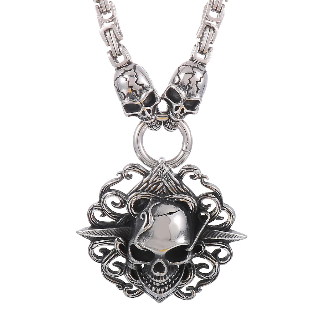 Punk Skull Head Pendants Necklaces for Men Stainless Steel Men's Pendant Necklace With 45--72CM Long Chain Halloween