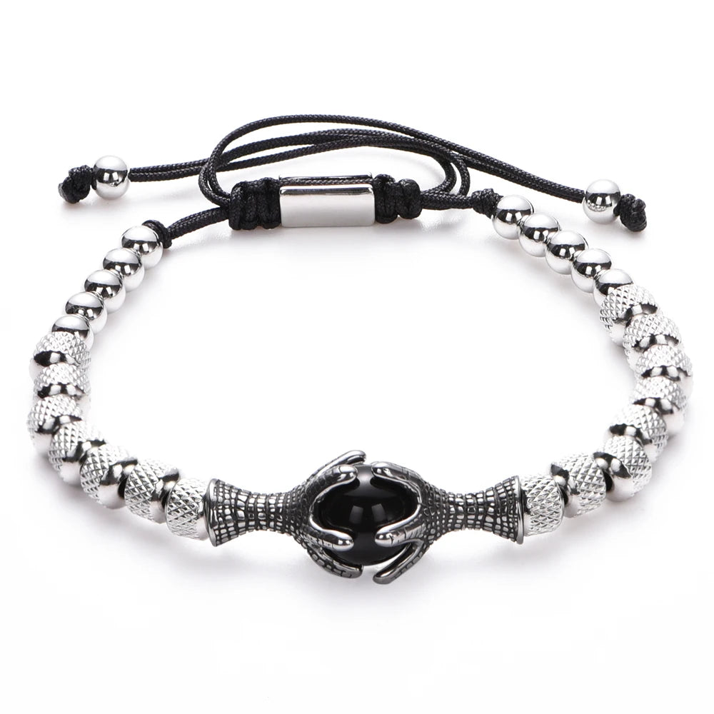 Gothic Eagle & Dragon Claw Beaded Bracelet — Stainless Steel