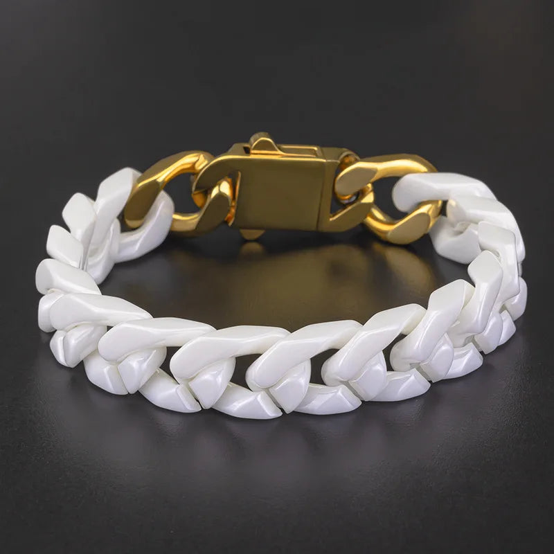 Simple Stainless Steel Ceramic Cuban Bracelet Men's and Women's Same Patchwork Four Side Grinding Titanium Steel Accessories