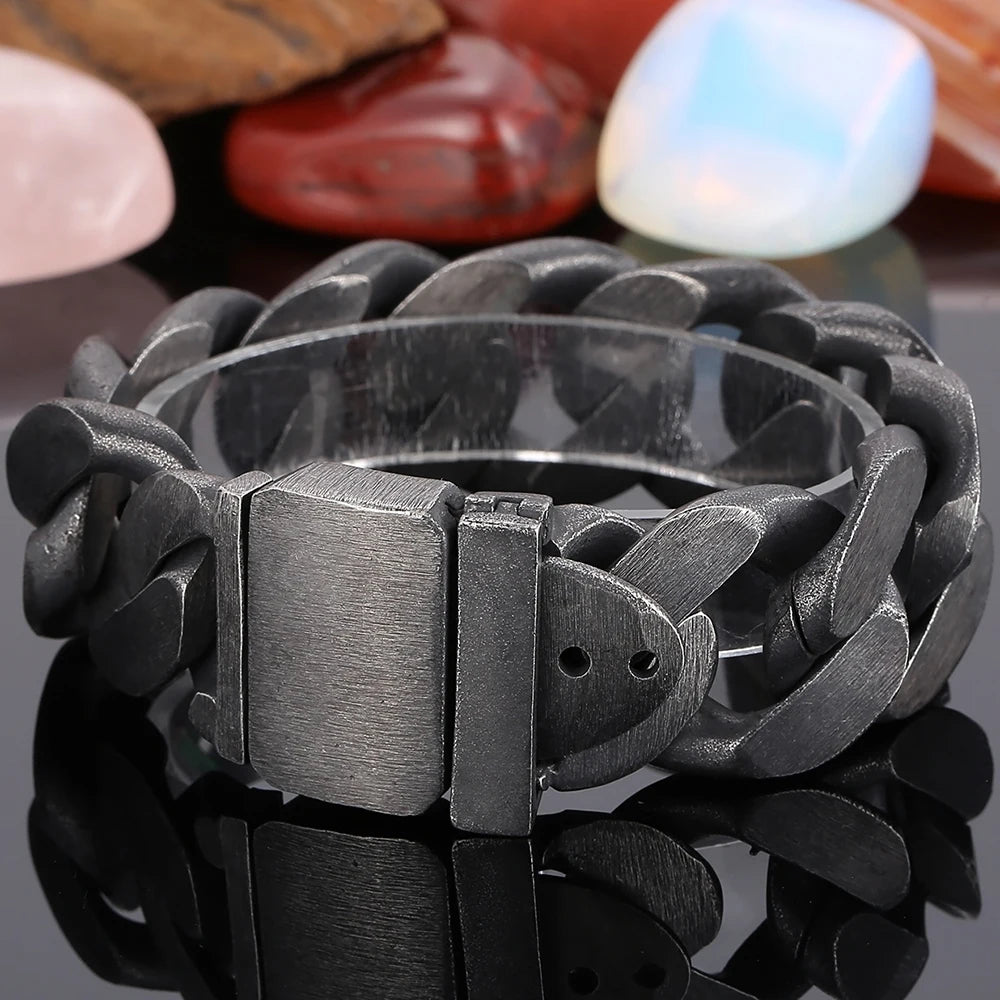 Men Bracelet for Man In Brushed Stainless Steel Luxury Gold Color 25MM Curb Link Chain Men's Bracelets On Hand Bands