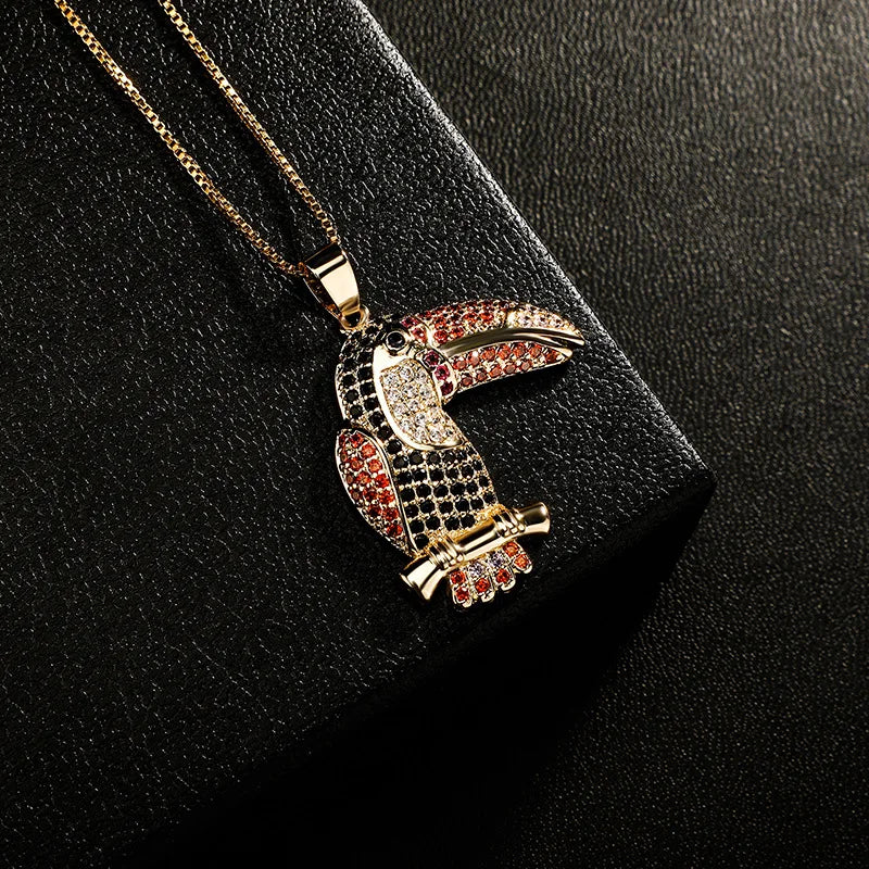 Iced Out Bird Pendant Necklace Colorful CZ