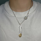 Handmade Two Tone Feather Pendant Necklace Silver Plated Alloy Men Women Vintage Biker Native American Goros Jewelry Gift