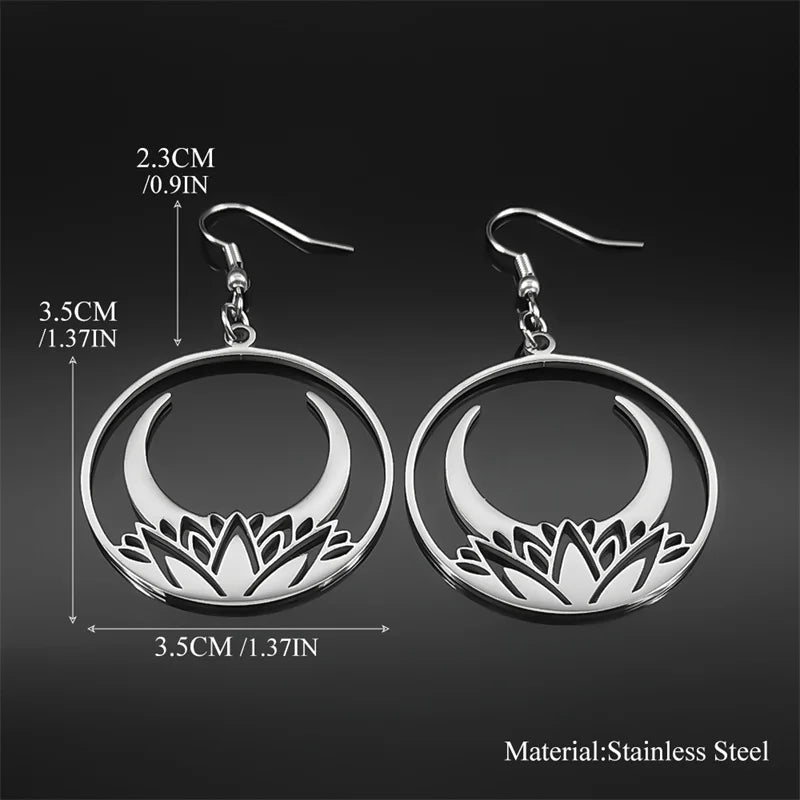 Moon Steel Earrings Gothic Flower Crescent Dangle