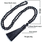 6mm Black Onyx Beaded Knotted 108 Mala Necklace Meditation Yoga Prayer Jewelry Japamala Tassel Rosary