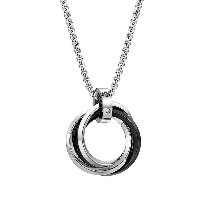 Interlocking Ring Herringbone Cuban Necklace — Stainless Steel