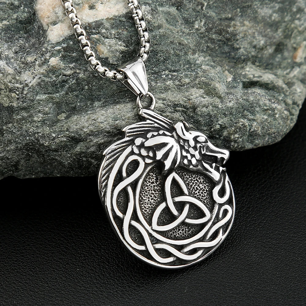 Dragon Celtic Knot Pendant — Stainless Steel