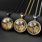 Greyhoun Whippet Dog Head Glass Medal Pendant Necklace for Women Men Gold Plated Stainless Steel Animal Pet Lover Chain