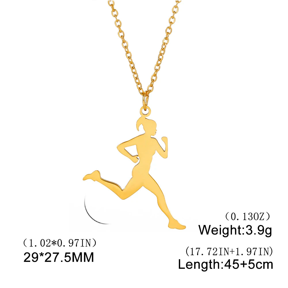 Unift Stainless Steel Sport Women Necklace Runner Rhythmic Gymnastics  Silhouette Pendant Fashion Birthday Jewelry Wholesale
