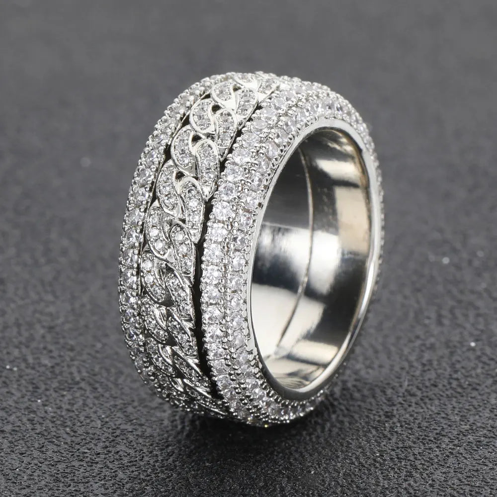 Iced Out Cuban Spinner Ring Stainless Steel