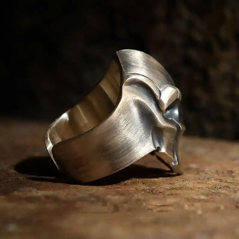 Retro 925 Sterling Silver Skull Ring for Men Dominant Single Band Ring Spartan Style Adjustable Open Finger Ring