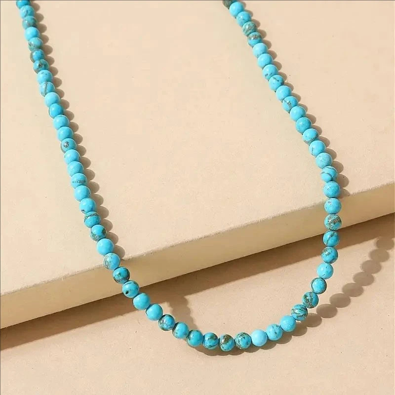 Miss JQ Turquoise Beaded Necklace: Bohemian Style, Suitable for Parties and Holidays, Natural Stone, No Plating, Stone