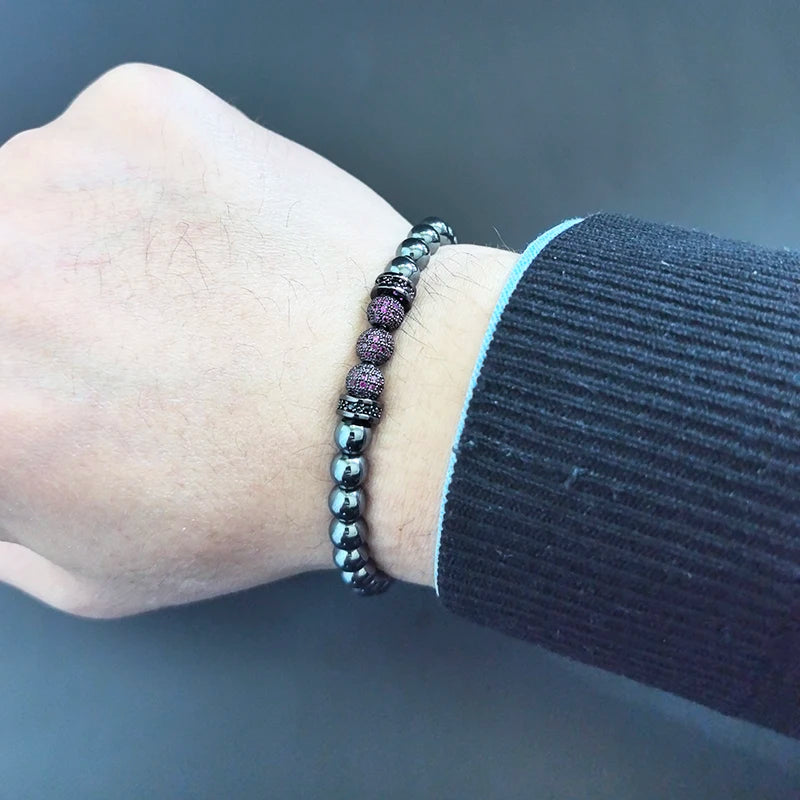 Luxury Natural Hematite Stone Beads CZ Ball Charms Man Bracelet For Women Hand Jewelry Gift For Boy