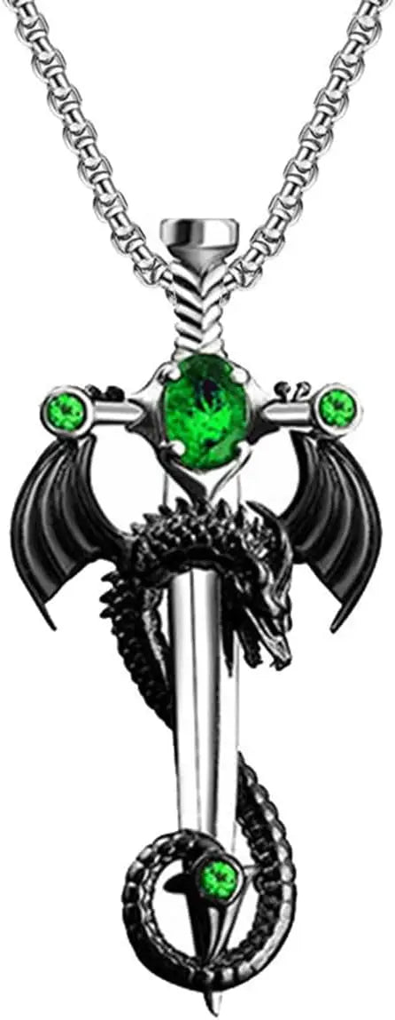 Iced Out Dragon Sword Pendant Necklace