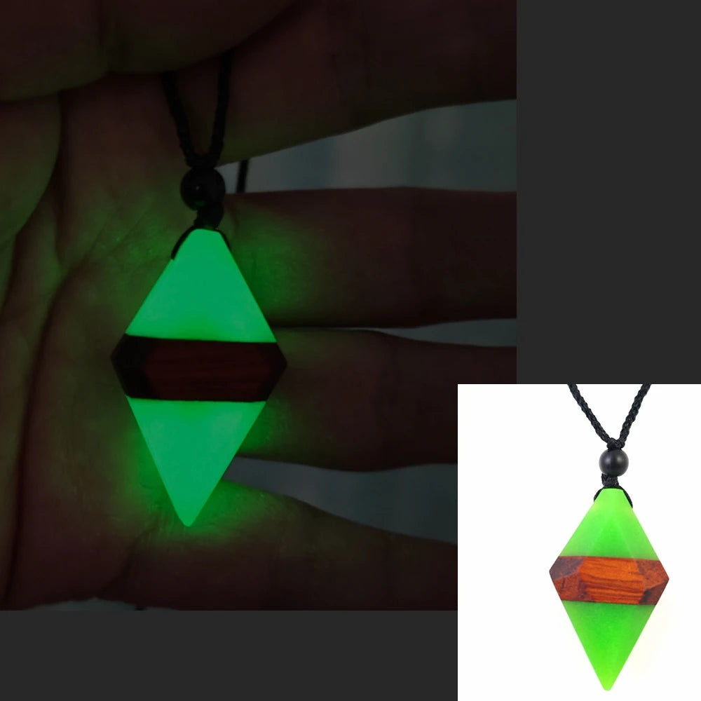 Wood Resin Night Light Pendant Necklace