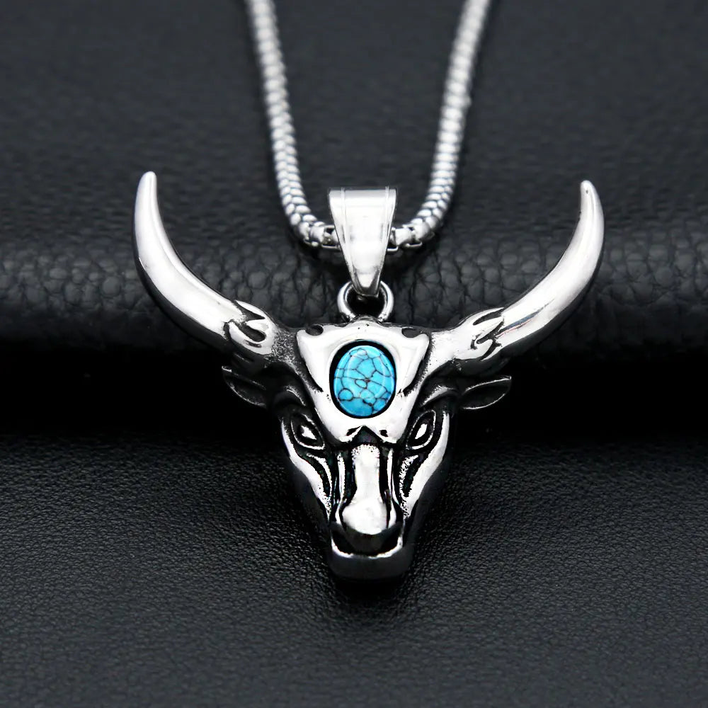 Vintage 316L Stainless Steel Bull Head Pendant Necklace For Men Women Hip Hop Fashion Animal Punk Jewelry Amulet Gifts
