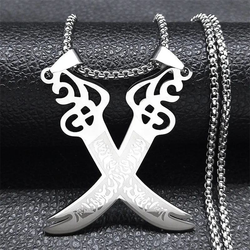 Islam Broadsword Stainless Steel Chain Necklaces Gold Color Long Necklace Pendant Men Jewelry colier homme N437S05