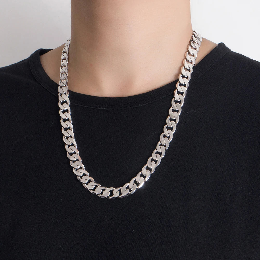 Chunky Miami Cuban Link Chain Necklace for Men 12mm — Silver-Tone