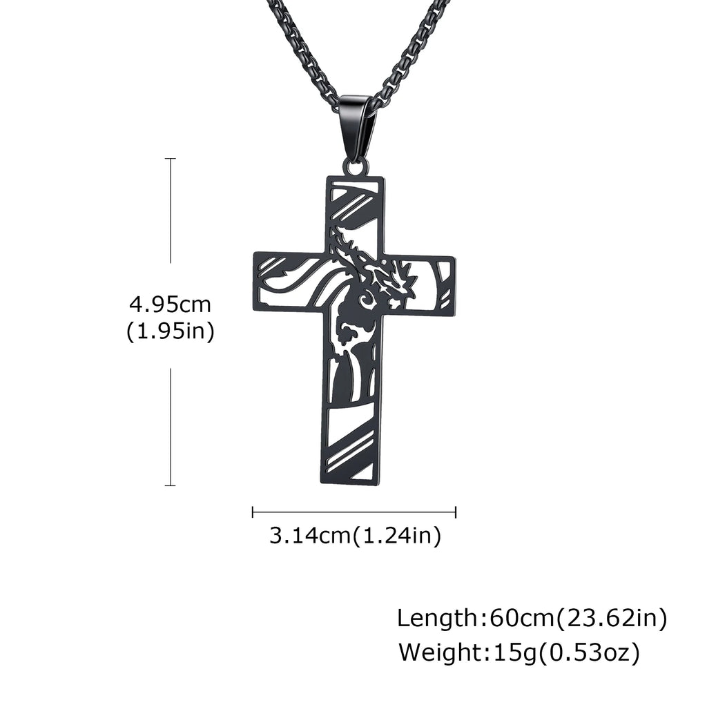 Catholic Jesus Cross Pendant Necklace for Men Women Stainless Steel Long Chain Vintage Necklaces Waterproof Christian Jewelry