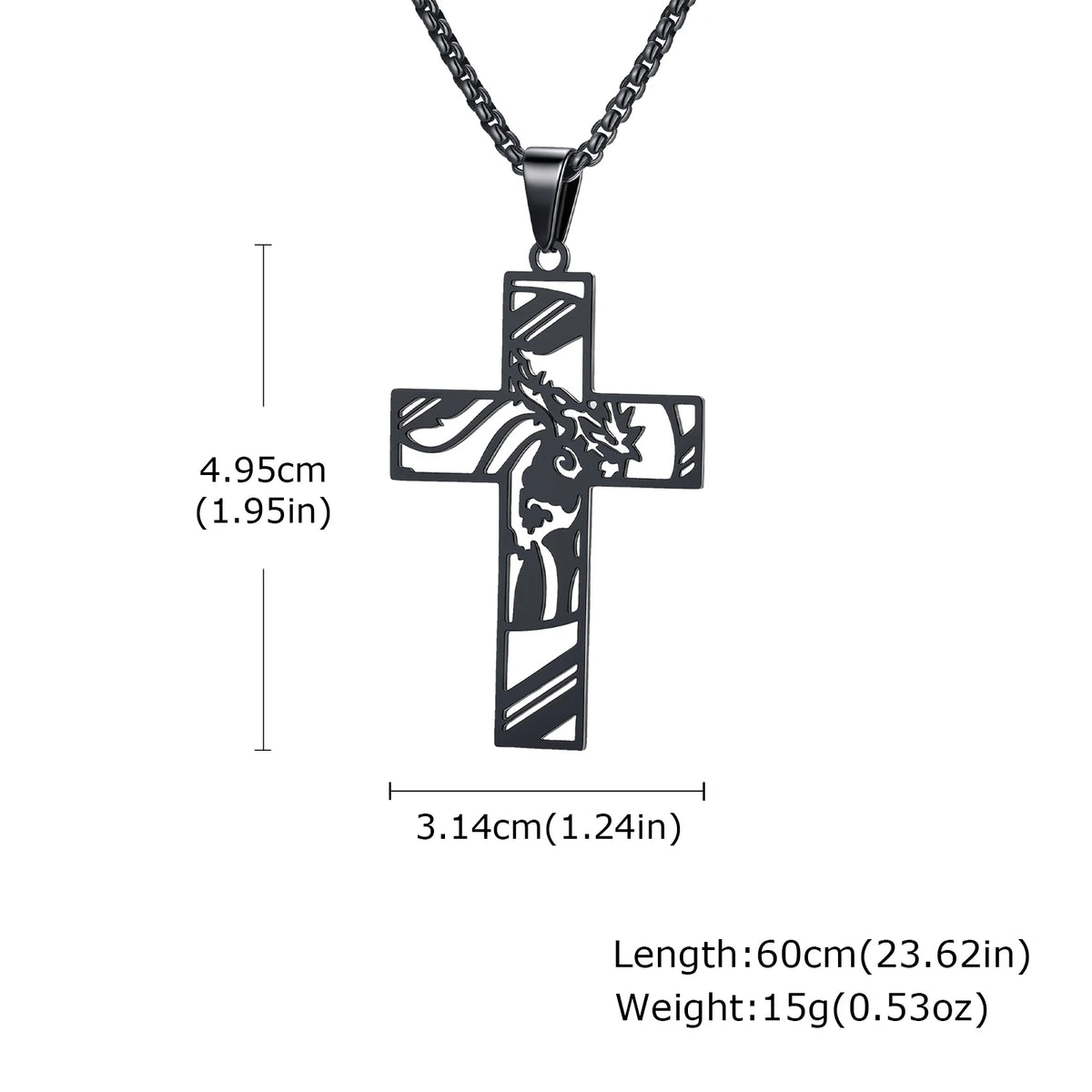 Catholic Jesus Cross Pendant Necklace for Men Women Stainless Steel Long Chain Vintage Necklaces Waterproof Christian Jewelry