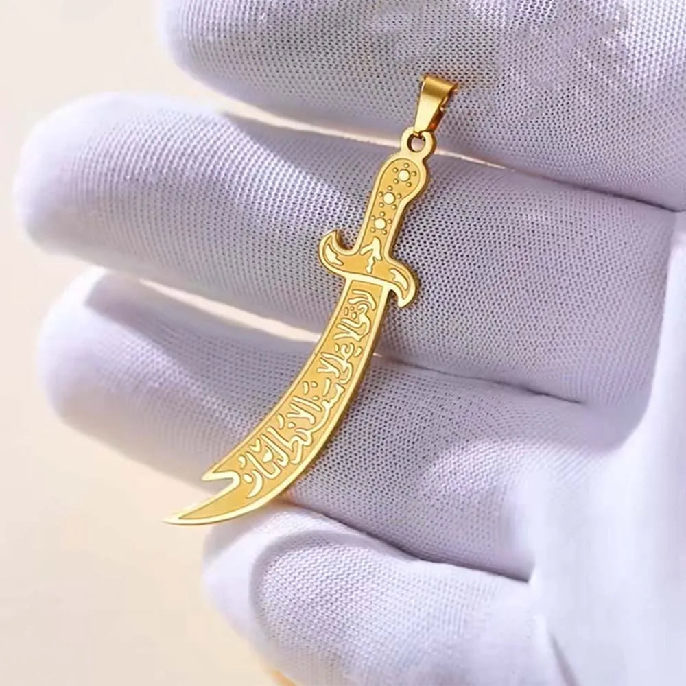 EUEAVAN 1pc Islamic Imam Ali Zulfiqar Sword Stainless Steel Pendant for Necklace Muslim Arabic Calligraphy Jewelry Making Gifts