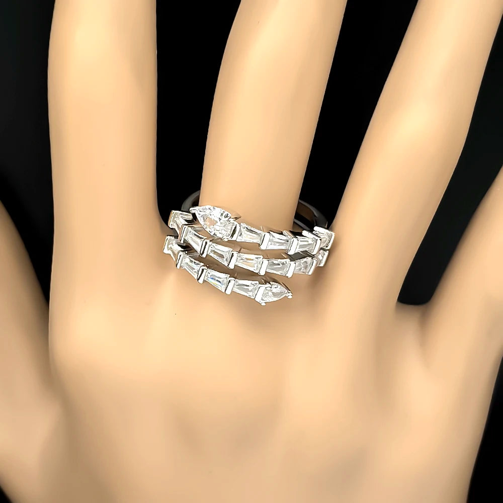 Silver Ring Sterling Full Rhinestones Multi-layer
