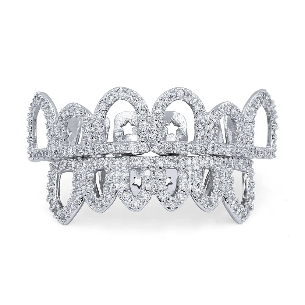 New Grillz Teeth Men Grills Your Teeth Top Bottom Set Brass Dental Grills Molding Bars Unisex Hip-Hop Rapper Costume