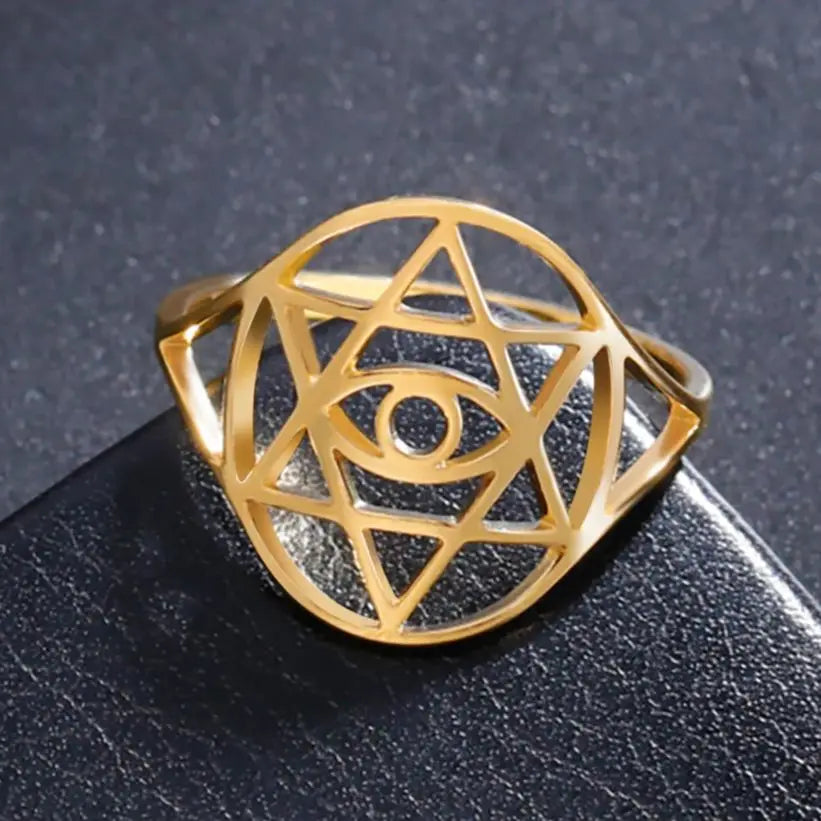 LIKGREAT Vintage Star of David Ring Evil Rings for Men Women Stainless Steel Punk Jewelry Jewish Star Protection Amulet