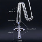 Gothic Cross Silver Pendant Christian Rhinestone