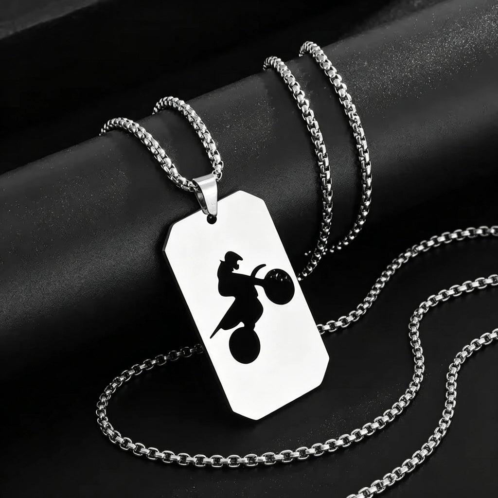Silver Motorcycle Pendant Necklace Box Chain