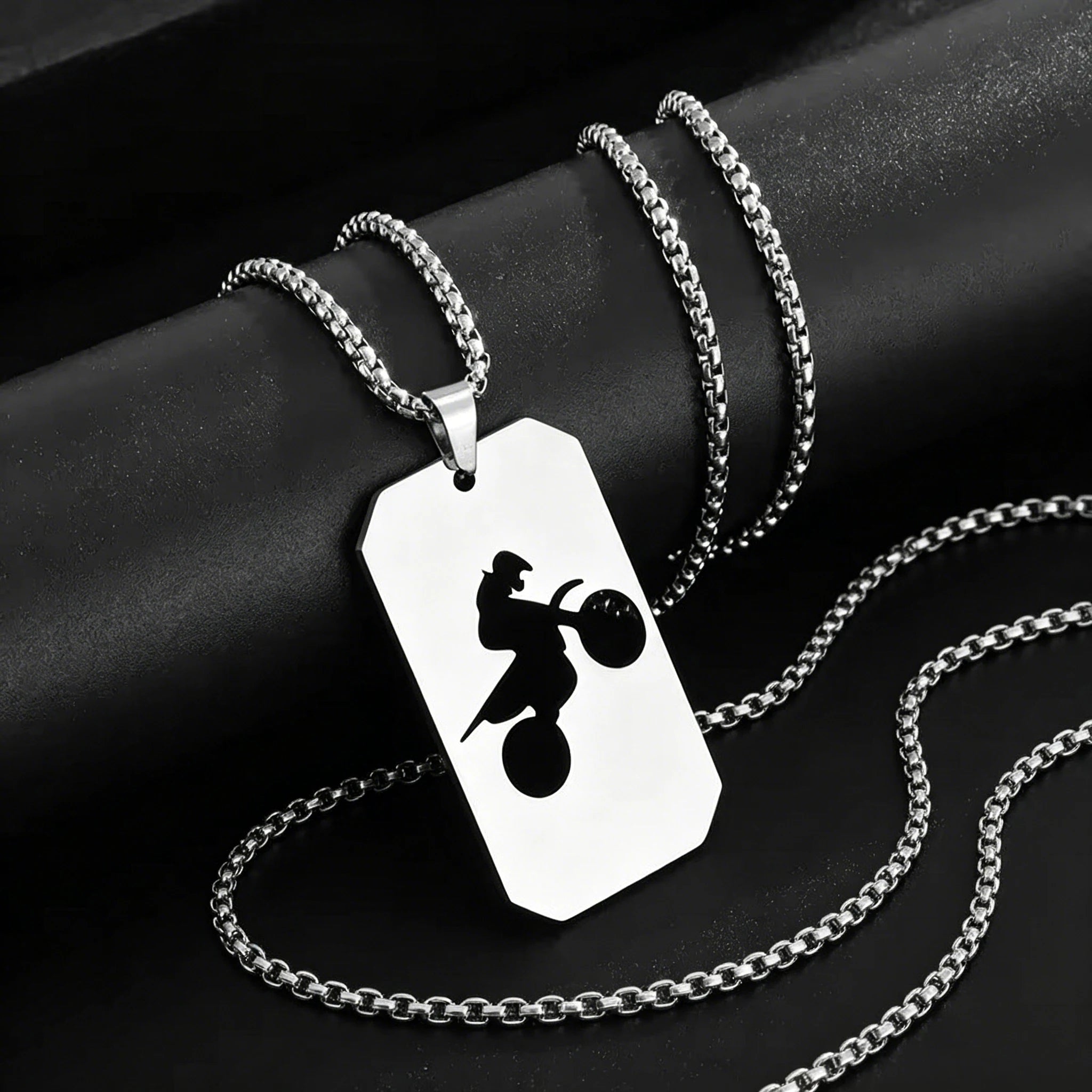 Silver Motorcycle Pendant Necklace Box Chain