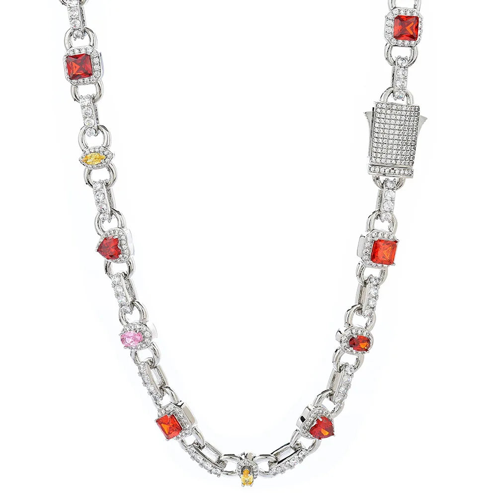 Gold Iced Out Heart Cuban Chain Necklace Colorful