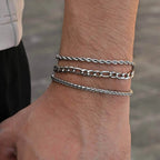 Silver Wheat Chain Bracelet Set — Stainless Steel