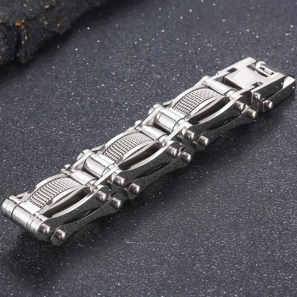 Cool Black Gold Color Bracelet for Man 15MM Width Stainless Steel Chain Men's Wrist Arm Jewelry Birthday Gifts for Boys