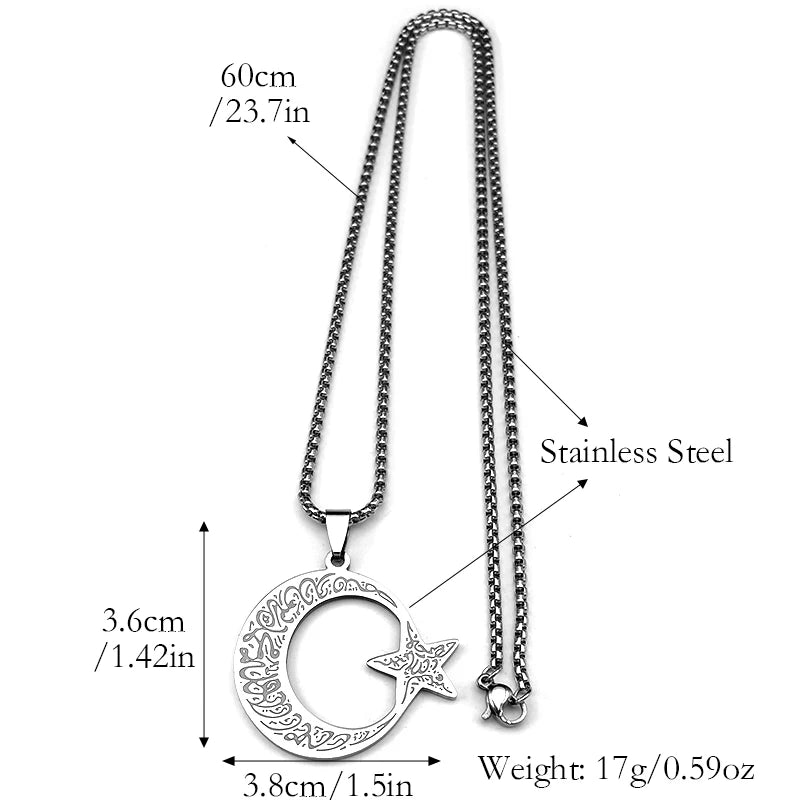 Star Crescent Moon Pendant Necklace — Stainless Steel