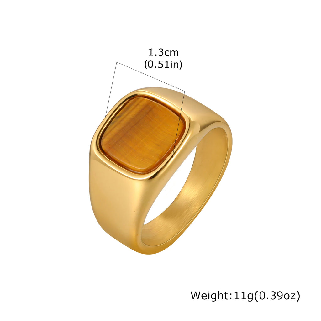 Tiger Eye Signet Ring — Stainless Steel