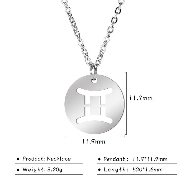 Kkjoy Stainless Steel Star Zodiac Sign Necklaces 12 Constellation Choker Pendants Necklace Aries Libra Leo Collier Birthday Gift