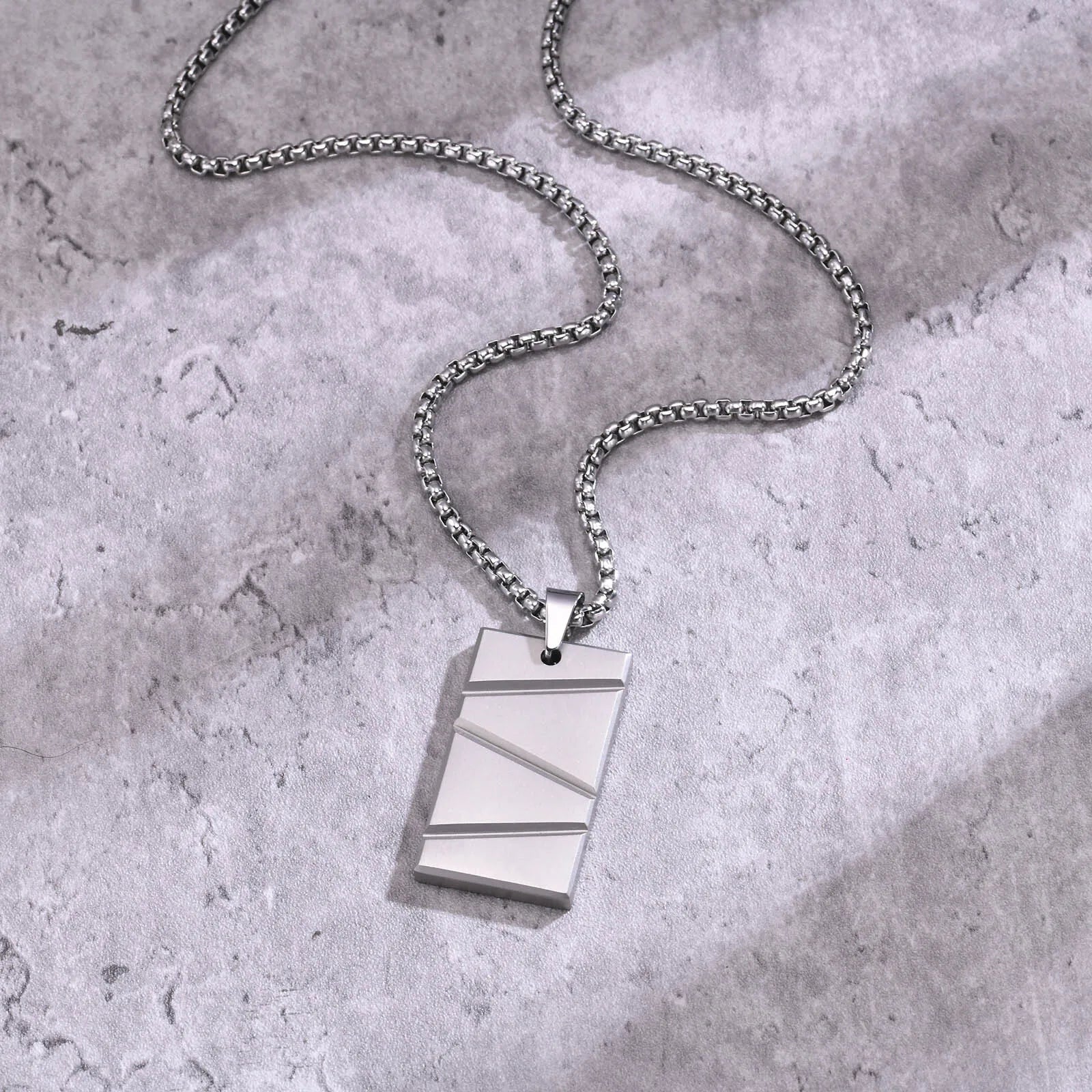 Military Dog Tag Pendant — Black Silver Stainless Steel