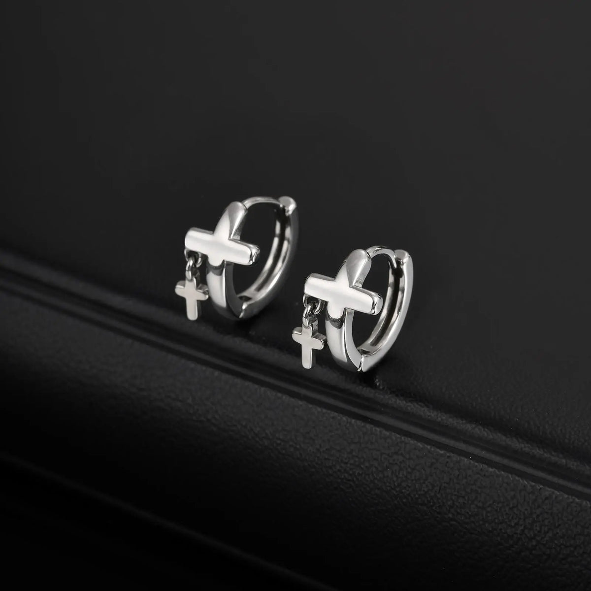 Personalized Stainless Steel Cross Tassels Pendant Earrings for Men,Silver Color Not Allergic Hoop Earrings,Punk Fashion Jewelry
