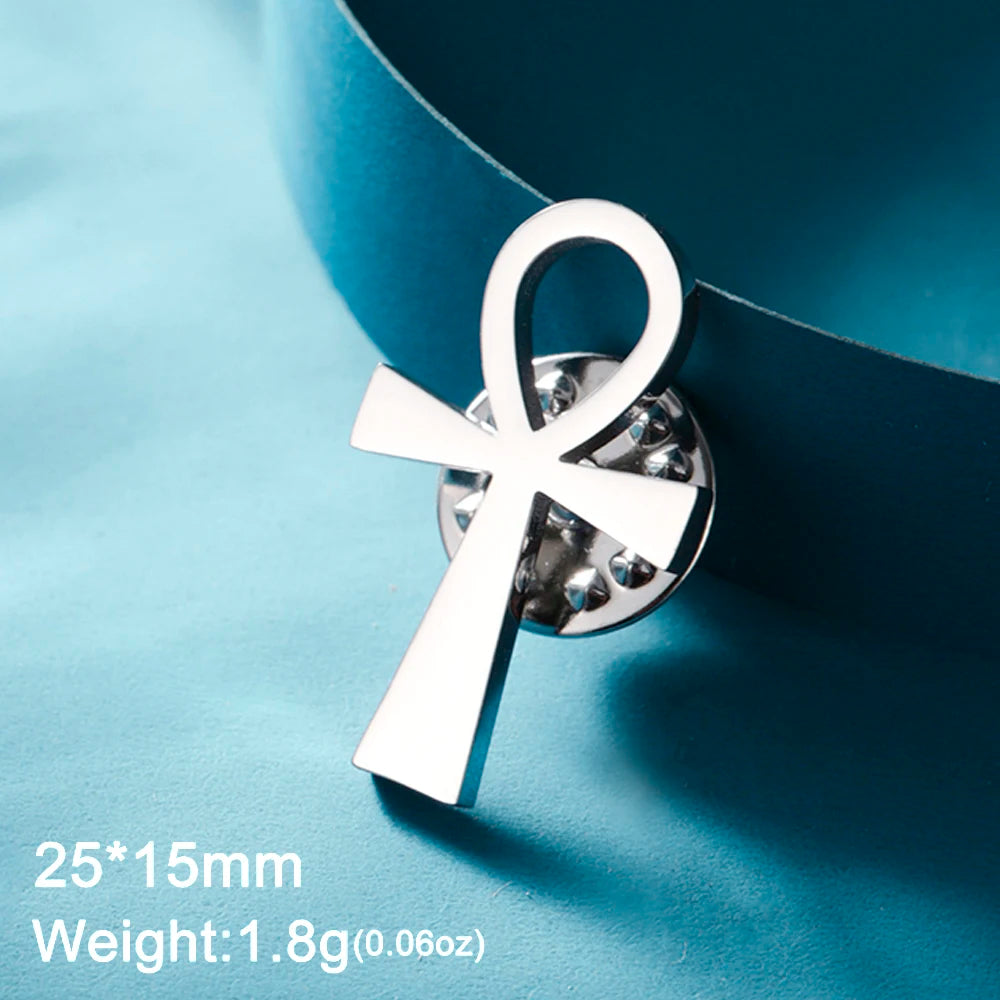 Dawapara Ankh Cross Brooch Ancient Egyptian Eye of Horus Lapel Pins Protection Amulet Stainless Steel Jewelry
