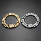 11mm full Rhinestone Miami Chain Bracelet for Men Rock Thick Cuban Chain Stainless Steel Punk Biker Jewelry Gifts