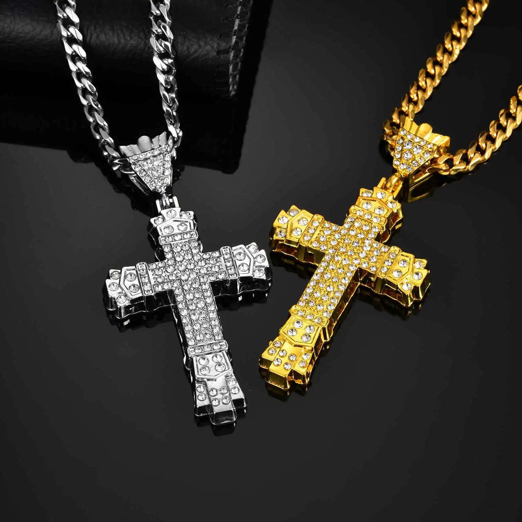Iced Out Cross Cuban Pendant — Stainless