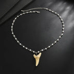 SHIXIN Vintage Exquisite Crystal Beaded Chain Shark Tooth Pendant Necklace Men Trendy Summer Beach Geometric Choker Neck Jewelry