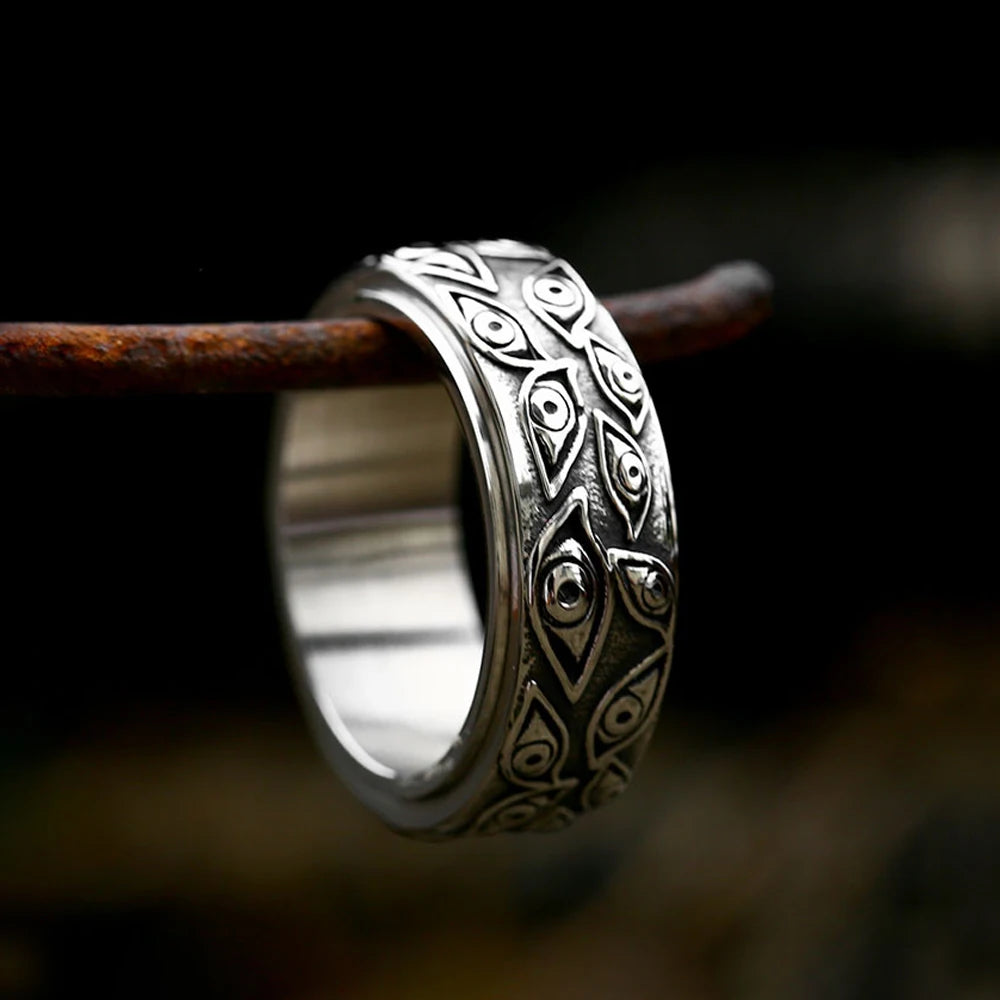 Demon Eye Steel Ring Retro Punk Rotatable